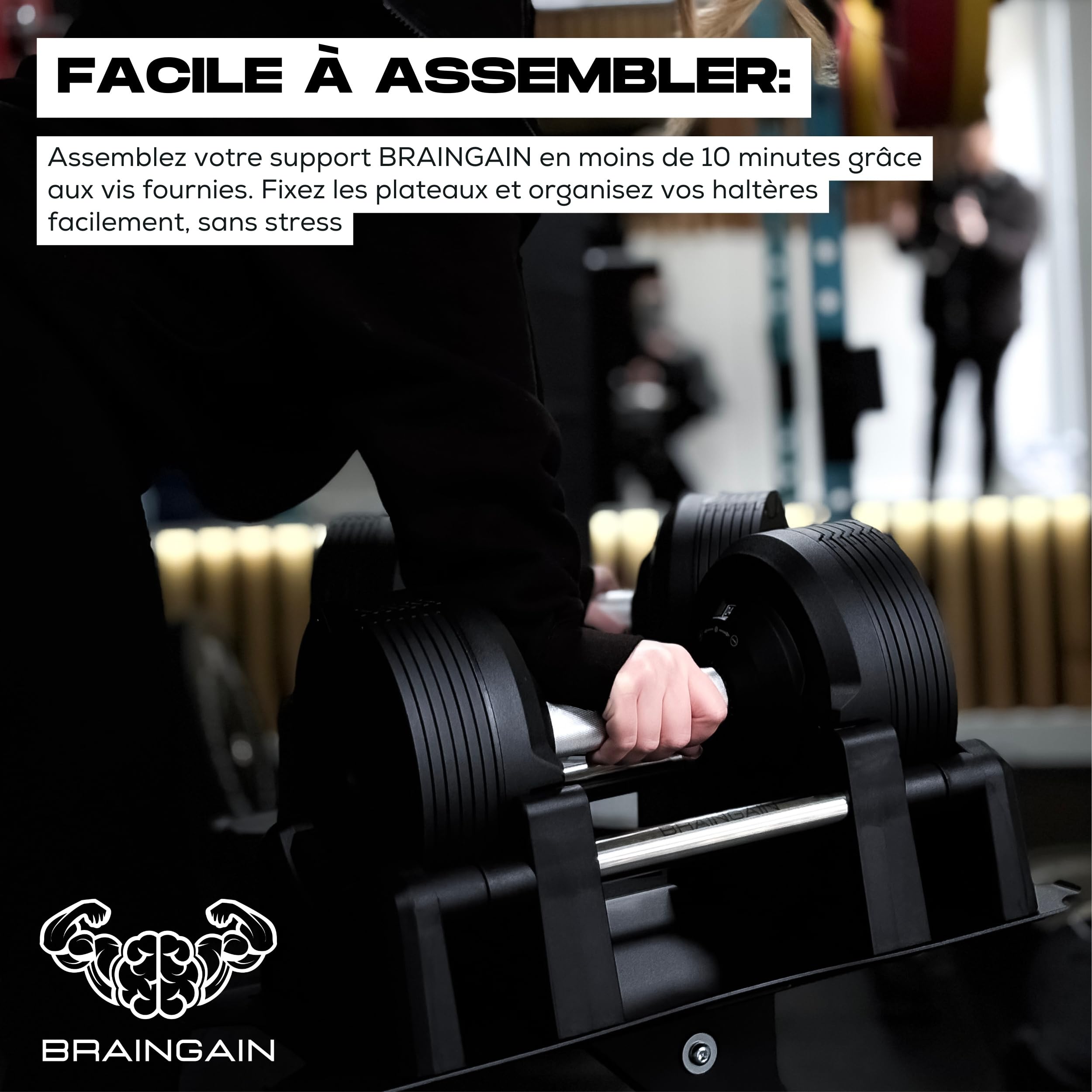 BRAINGAIN Rack de Rangement – Support pour Haltères Réglables (Compatible avec les haltères BRAINGAIN 20kg, 23,5kg, 32kg, 32,5kg, 41,5kg) Noir/Chromé
