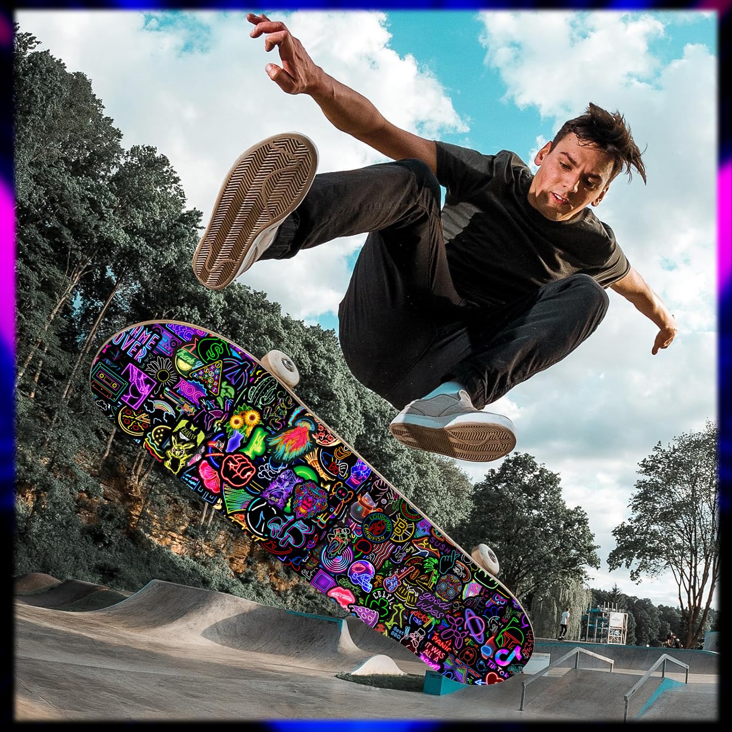 200 Stickers Neon Adesivi Impermeabili - Adesivi Divertenti Per PC, Telefoni, Valigie E Più | Colori Vibranti - Foto 7