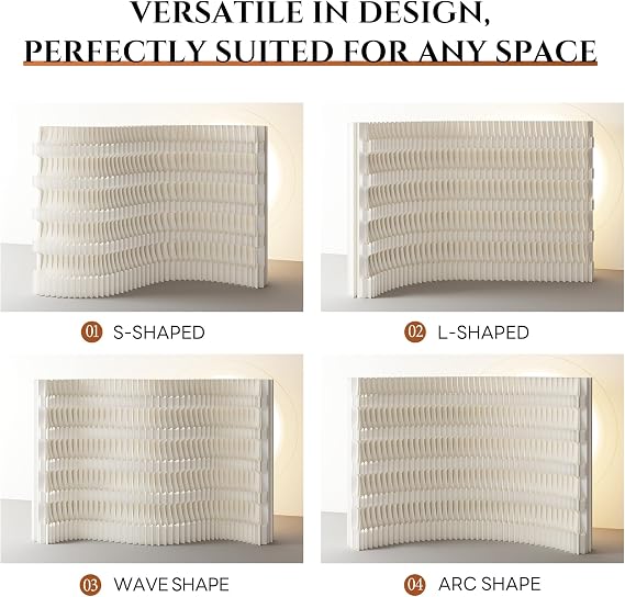 Folding Paper Room Divider Bookshelf with 3 Tier Storage Shelves, Portable DIY Decorative Privacy Screens Partition Wall for Space Separation/Home/Office/Library/Exhibition