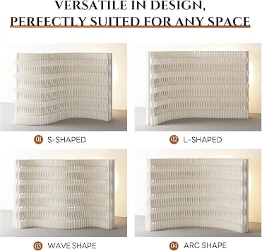 Folding Paper Room Divider Bookshelf with 3 Tier Storage Shelves, Portable DIY Decorative Privacy Screens Partition Wall for Space Separation/Home/Office/Library/Exhibition