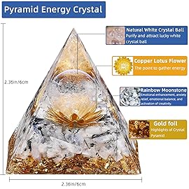 Hopeseed Orgone Pyramid for Positive Energy, Orgonite Rainbow Moonstone&White Crystal Healing Crystals Pyramid for Reduce Stress Chakra Reiki Healing Meditation Cleanses the Mind and Boosts Confidence