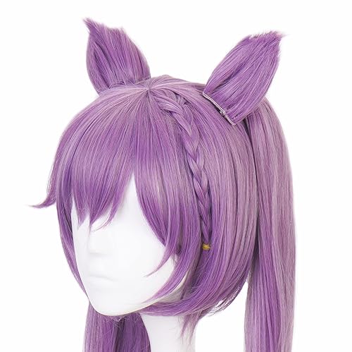 Miniatura 5 de Aadesso Keqing - Peluca de cosplay de doble cola de caballo púrpura para el juego Genshin Impact Cosplay Cosplay Pelucas de cabello de Halloween