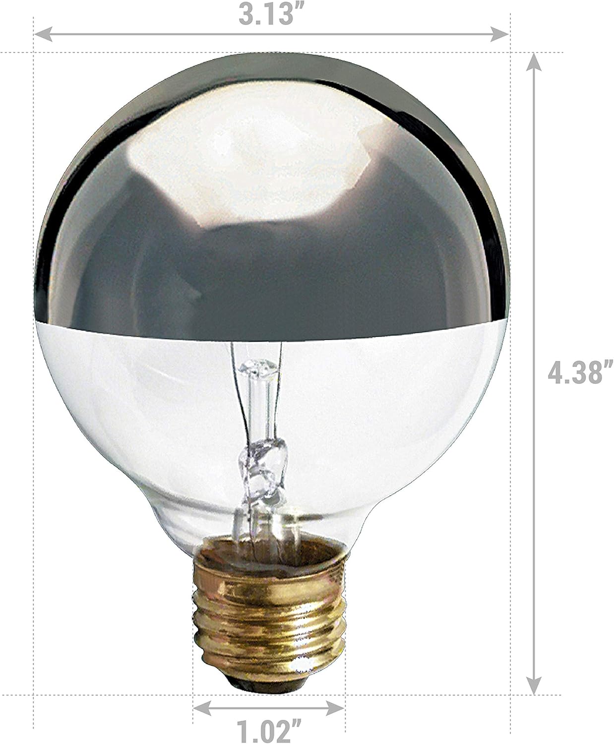 KOR (4 Pack) G25 Incandescent Light Bulb, Silver Half Chrome Crown with Mirror Reflect Glare-Less Finish, Decorative Globe 120 Volts, Lamp Shape, Medium Base, E26 Base, Dimmable. (40 WATT)