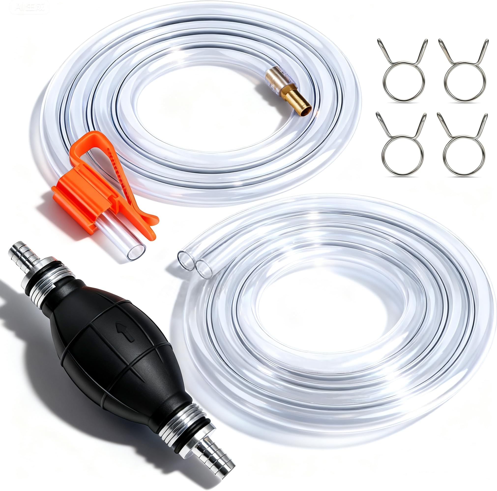 Gasoline Siphon Hose Pump， High-Flow Portable Hand Fuel Transfer Pump，Gas Siphon Pump for Water, Gasoline, Oil, Petrol, Diesel (2 Premium PVC Hoses)