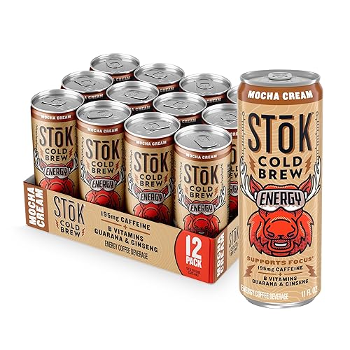 SToK Cold Brew Energy Mocha Cream, Energy Coffee Beverage with 195mg Caffeine to Help Support Focus, Canned Coffee with B-Vitamins, Guarana and Ginseng, 11 fl oz, 12pk - Mocha