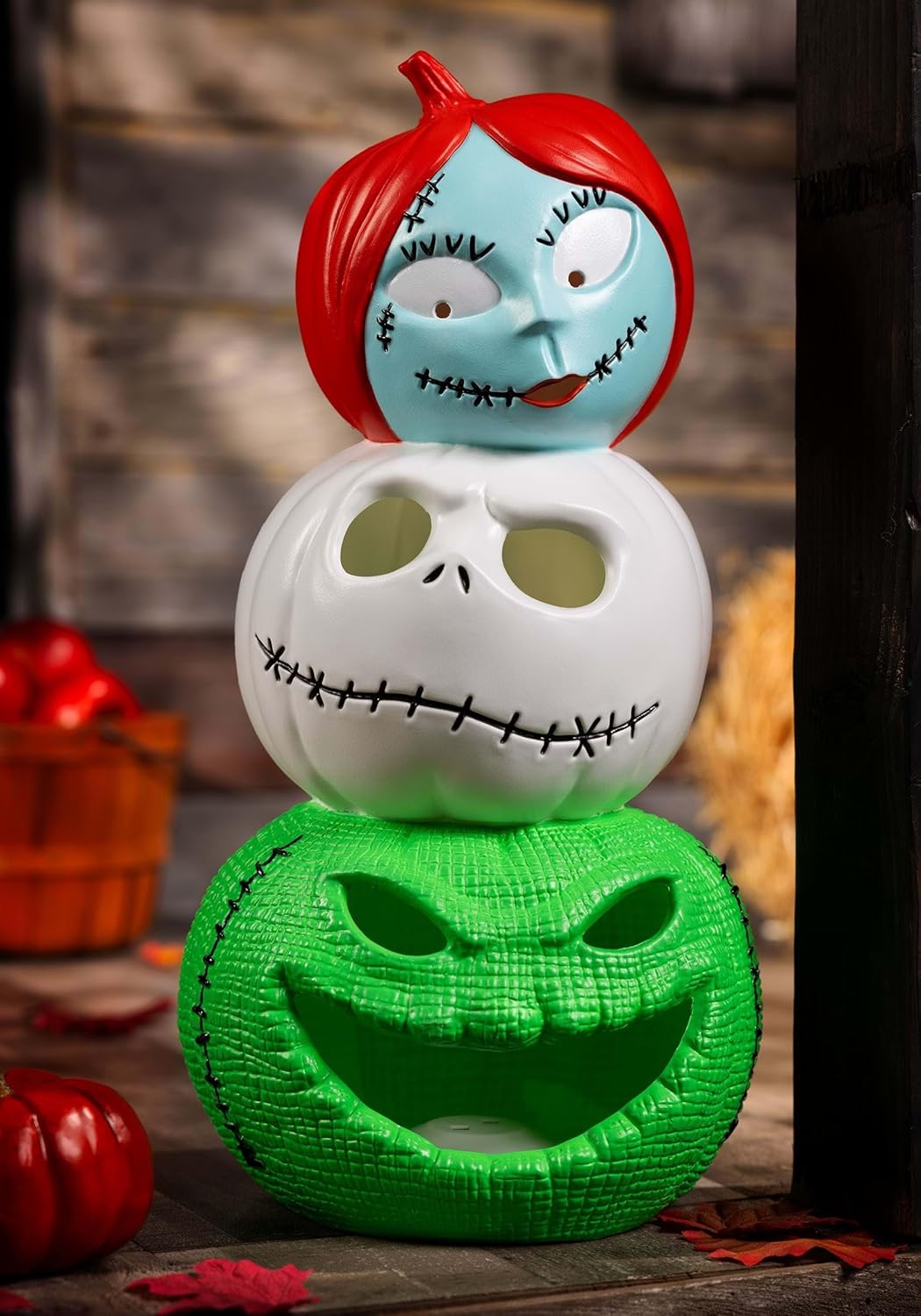 Seasons Jack, Sally and Oogie Boogie Light Up Pumpkin Stack Decoration | Disney Decorations Standard