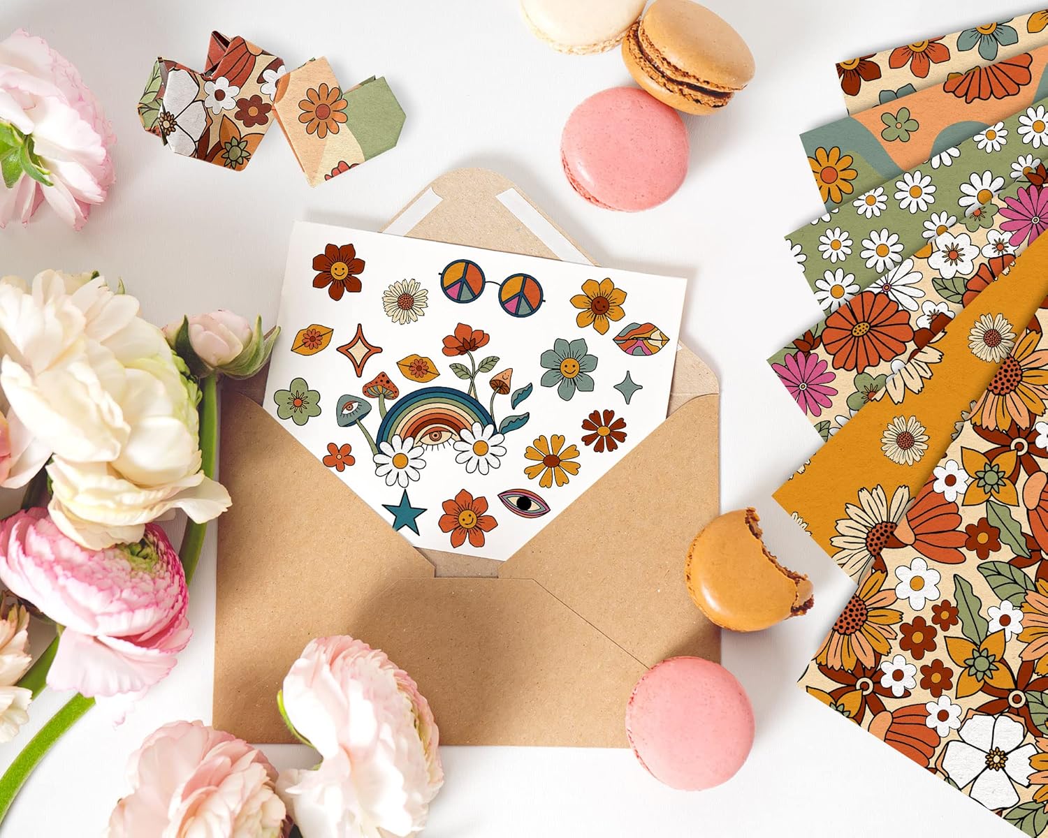 Whaline 12 Designs Retro Floral Pattern Paper 24 Sheet Hippie Groovy Boho Rainbow Scrapbook Double-Sided Decorative Craft Paper for Card Making Scrapbook Photo Album Spring Summer Decor, 30 x 30cm : Arts, Crafts & Sewing