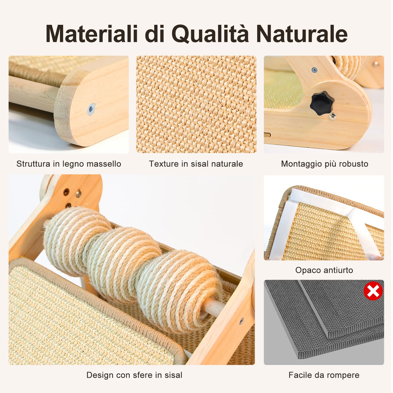 DONWEI Tiragraffi L Verticale 60CM Sisal Pieghevole Stabile | Dotato di palla sisal da gioco, struttura stabile pieghevole protegge pareti e angoli dai graffi