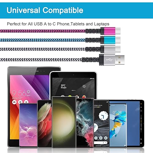 Miniatura 6 de Cable Samsung S23 Ultra USB tipo C de carga rápida, [3 unidades, 10 pies] largo USB C a USB A, cable de teléfono Android, cable de carga C de carga