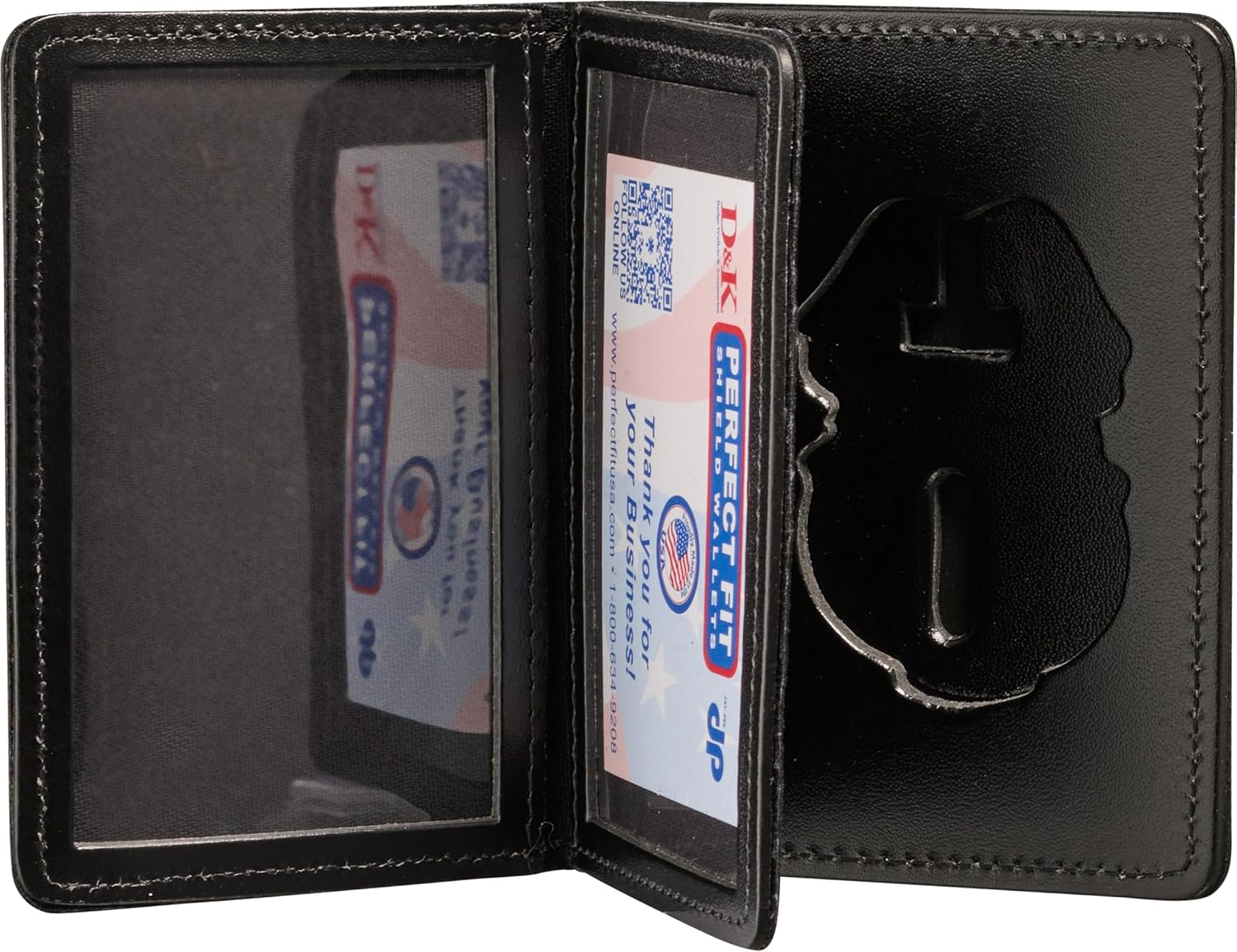 Perfect Fit LEOSA Credential Army MP Military Police Badge and ID Case Hidden Badge Bi-Fold Style Wallet (Cutout DK-464) Black Leather