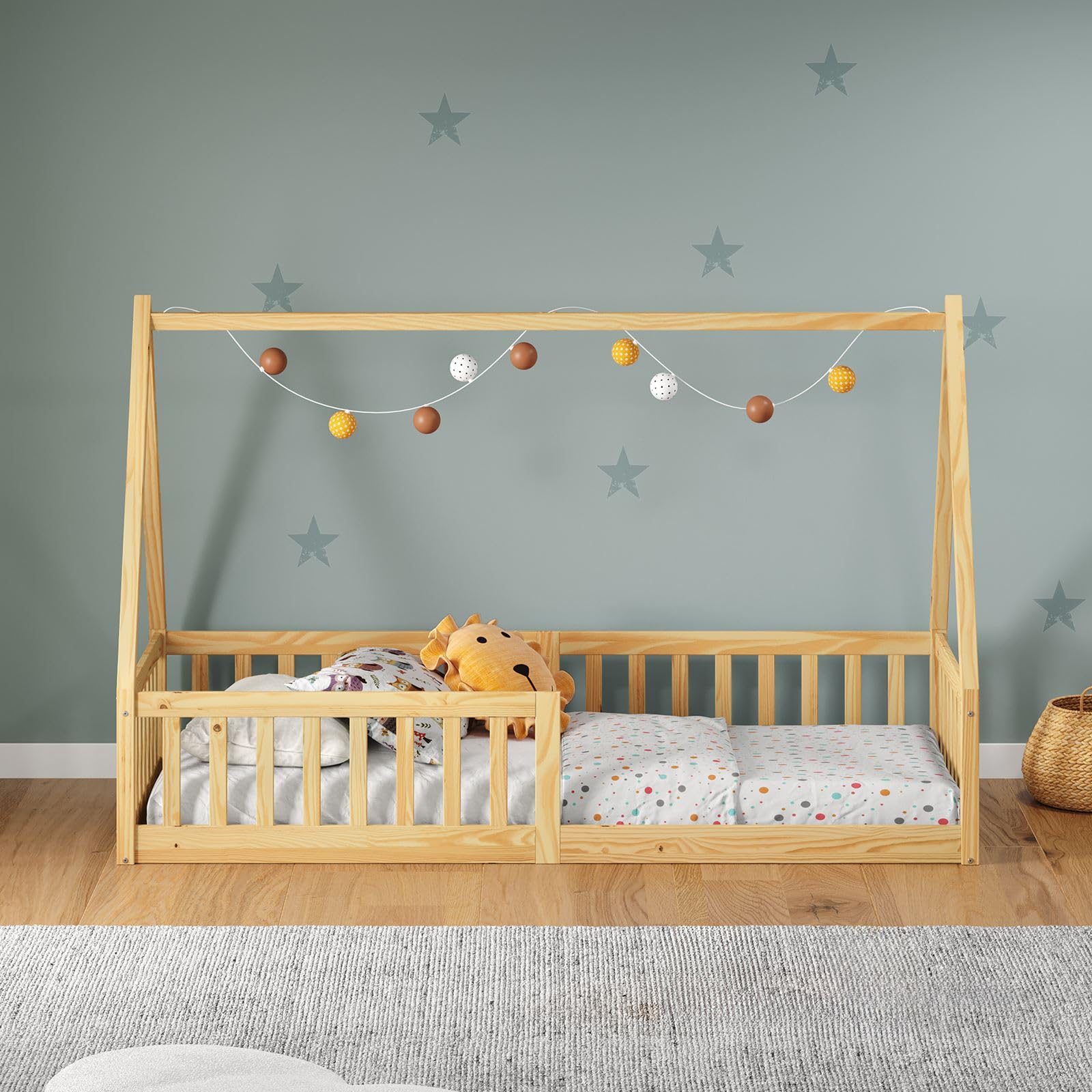 Lit Cabane Montessori 70x140 Cm En Pin Massif Naturel - Lit Au Sol Pour Enfant TAMI