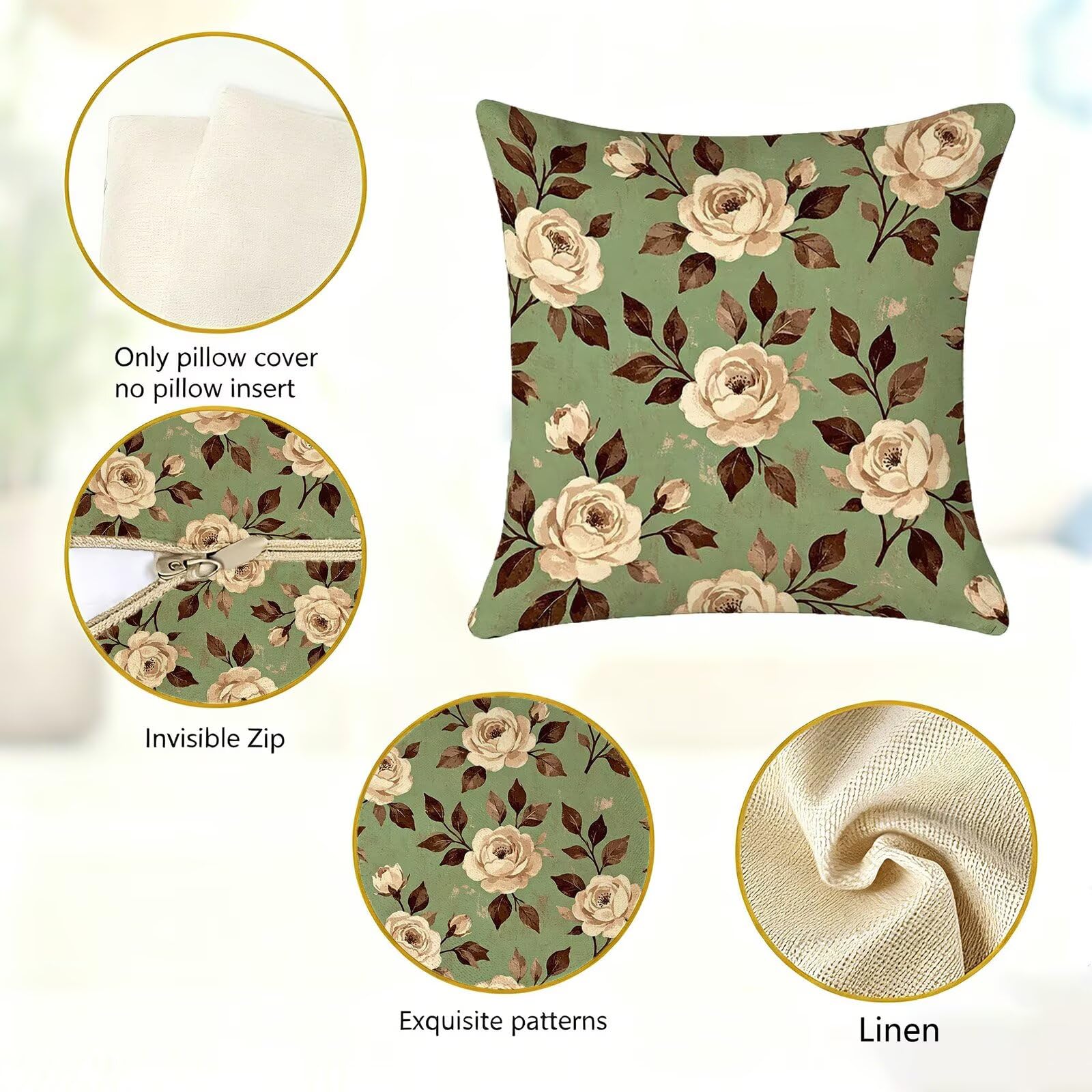 Cod-216 poszewka na poduszkę, kolor musztardowy, 45 x 45, zestaw 4 sztuk | Lniana poduszka outdoorowa dwustronna poduszka dekoracyjna z niewidocznym zamkiem błyskawicznym do sypialni sofa ogród