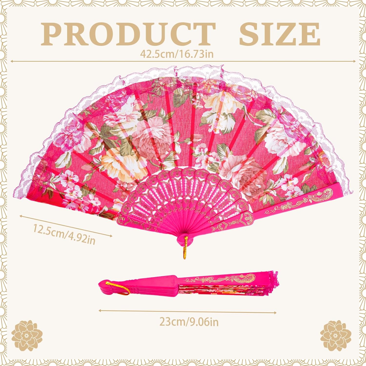 QIRMIZI 20 Pack Large Folding Silk Hand Fans - Elegant Chinese Rave Fan,Handheld Renaissance Fan for Festival, Dance, and Decorations,Deeppink