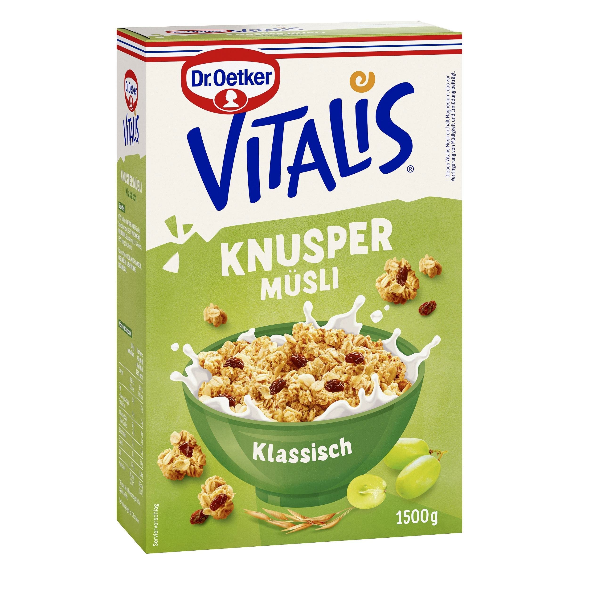 Dr. Oetker Vitalis Knuspermüsli klassisch: Großpackung knuspriges Frühstücksmüsli mit Rosinen, 1er Packung, 1,5kg
