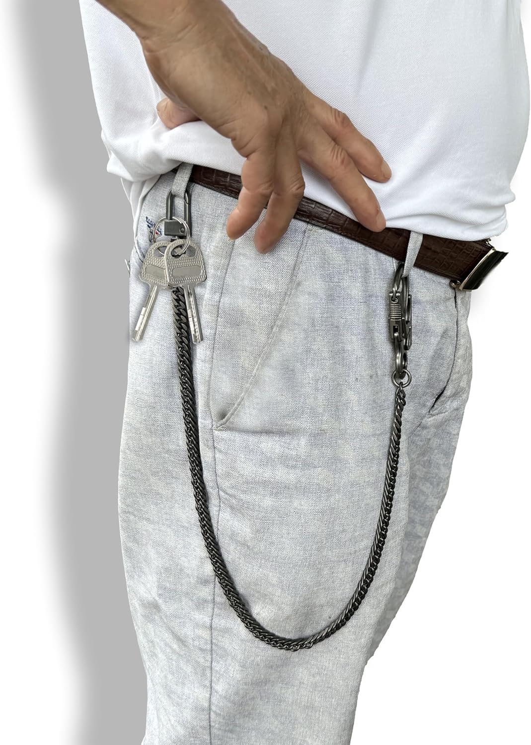 Ahiller Men’s Wallet Chain, 25" Stainless Steel Keychain Alloy Carabiner & Double Lock, Heavy Duty Biker Accessories - Image 5