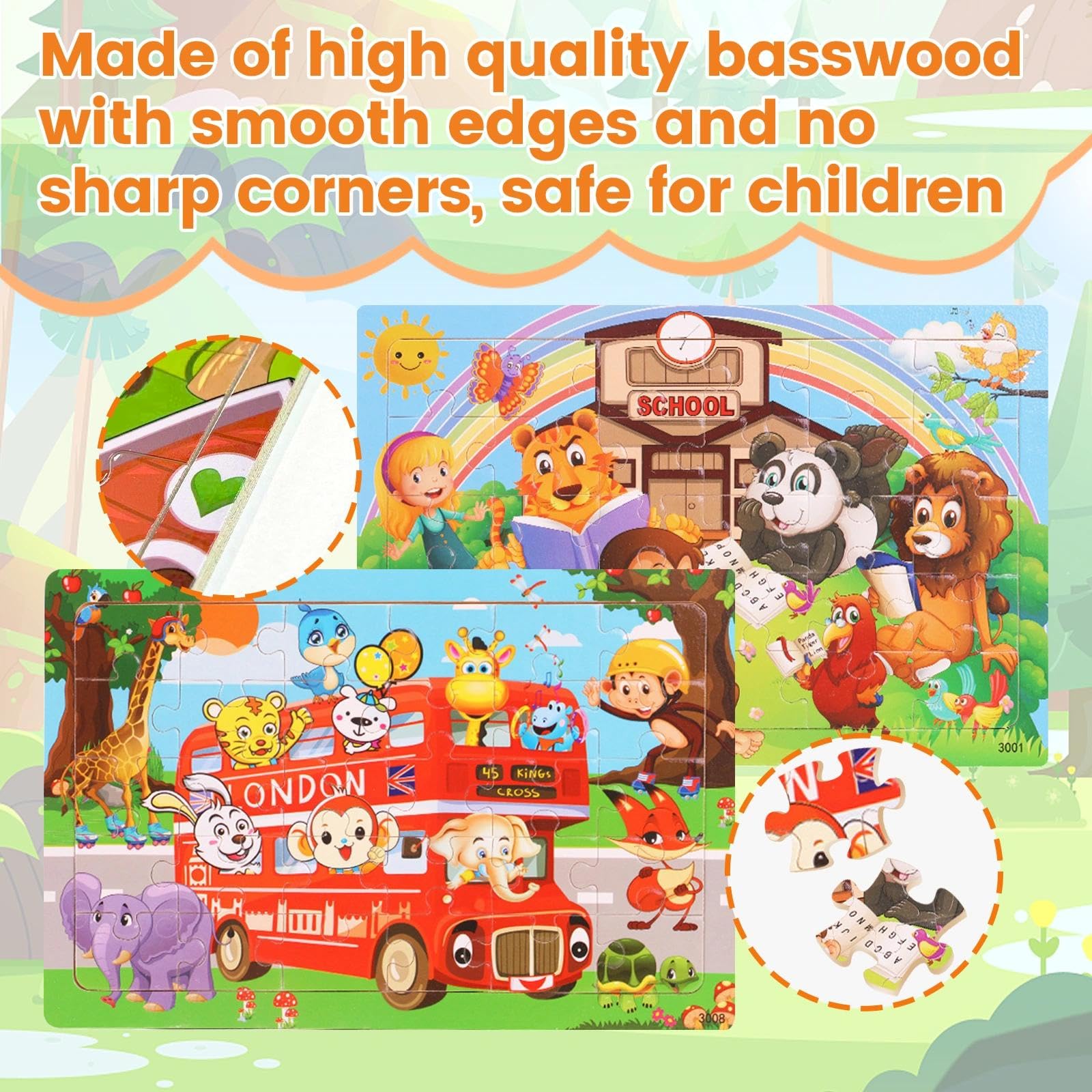 Puzzle in Legno per Bambini, 5 x 24 Pezzi, 22.5 x 15 cm, Età 3-6 Anni, Educativo