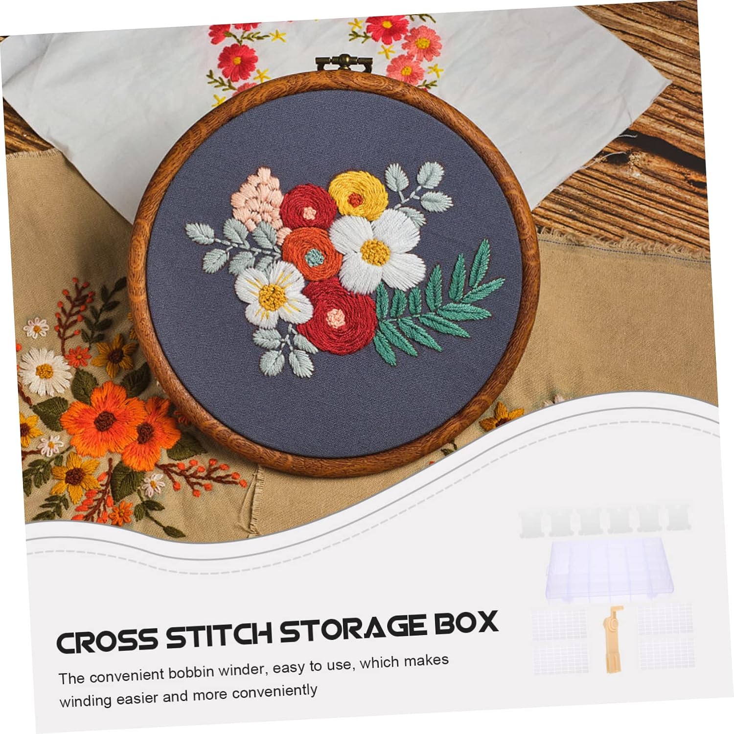 STOBOK 1set Embroidery Thread Organizer Bobbins Compartment Storage Box Cross Winding Board and Efficient Floss Holder for Craft and Sewing