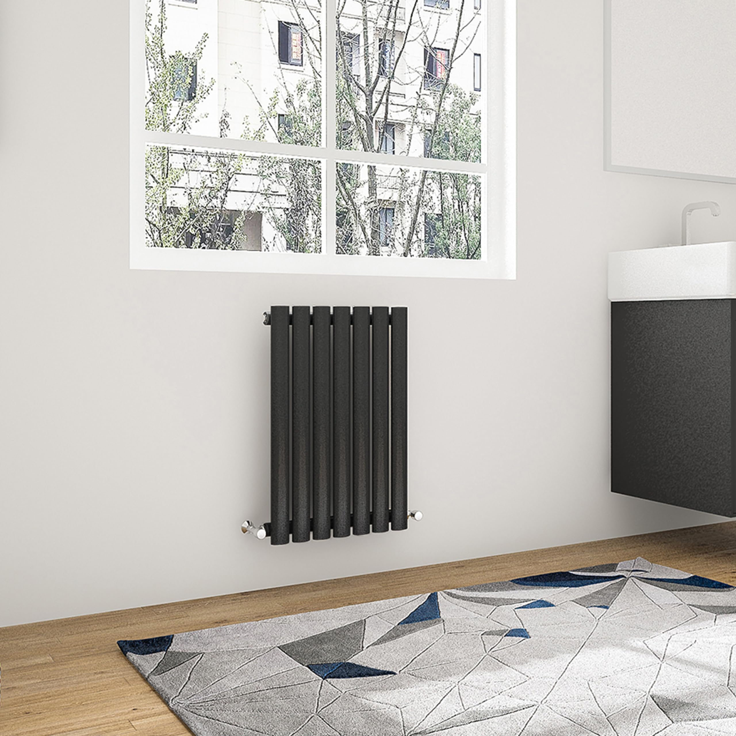 Biubiubath Black Oval Single Modern Central Heating Radiator Designer 600X1593mm Radiator
