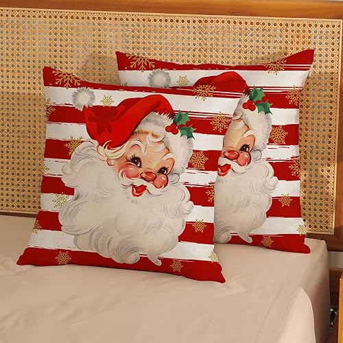 Miniatura 2 de Juego de 2 fundas de almohada navideñas de 20 x 20 pulgadas, diseño de rayas rojas de Papá Noel, fundas de cojín decorativas para sofá, cama,