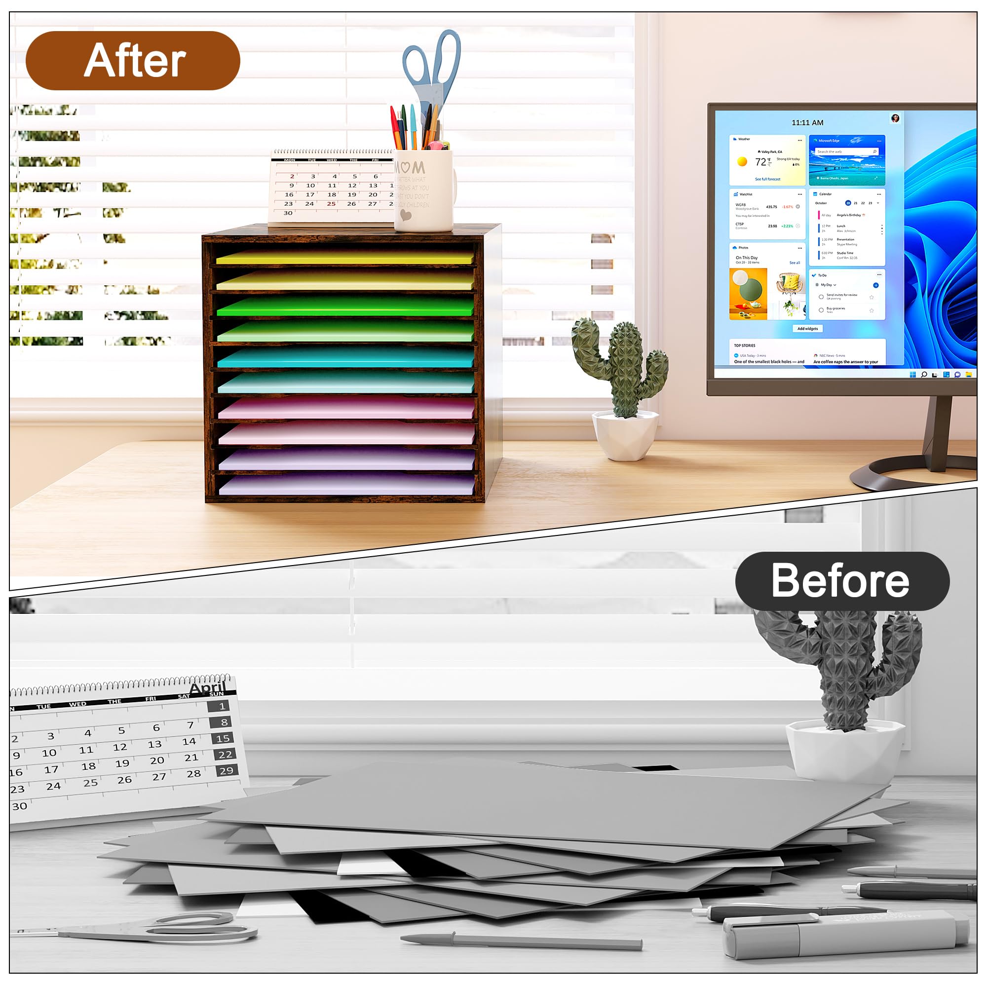 EasyPAG Organizador de almacenamiento de papel para álbumes de recortes para sala de manualidades, estante de escritorio de almacenamiento de papel de 12 x 12, clasificador de archivos ajustable de 10