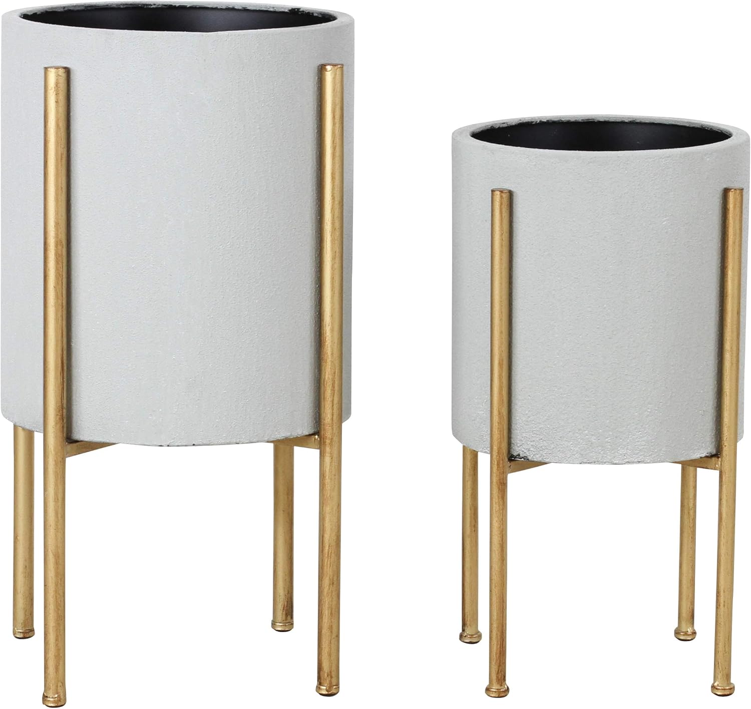 Aspire Mid Century Planter with Metal Stand – 23 Inch Plant Pot, Set of 2, Indoor Plant Stand for Home Decor – Gray