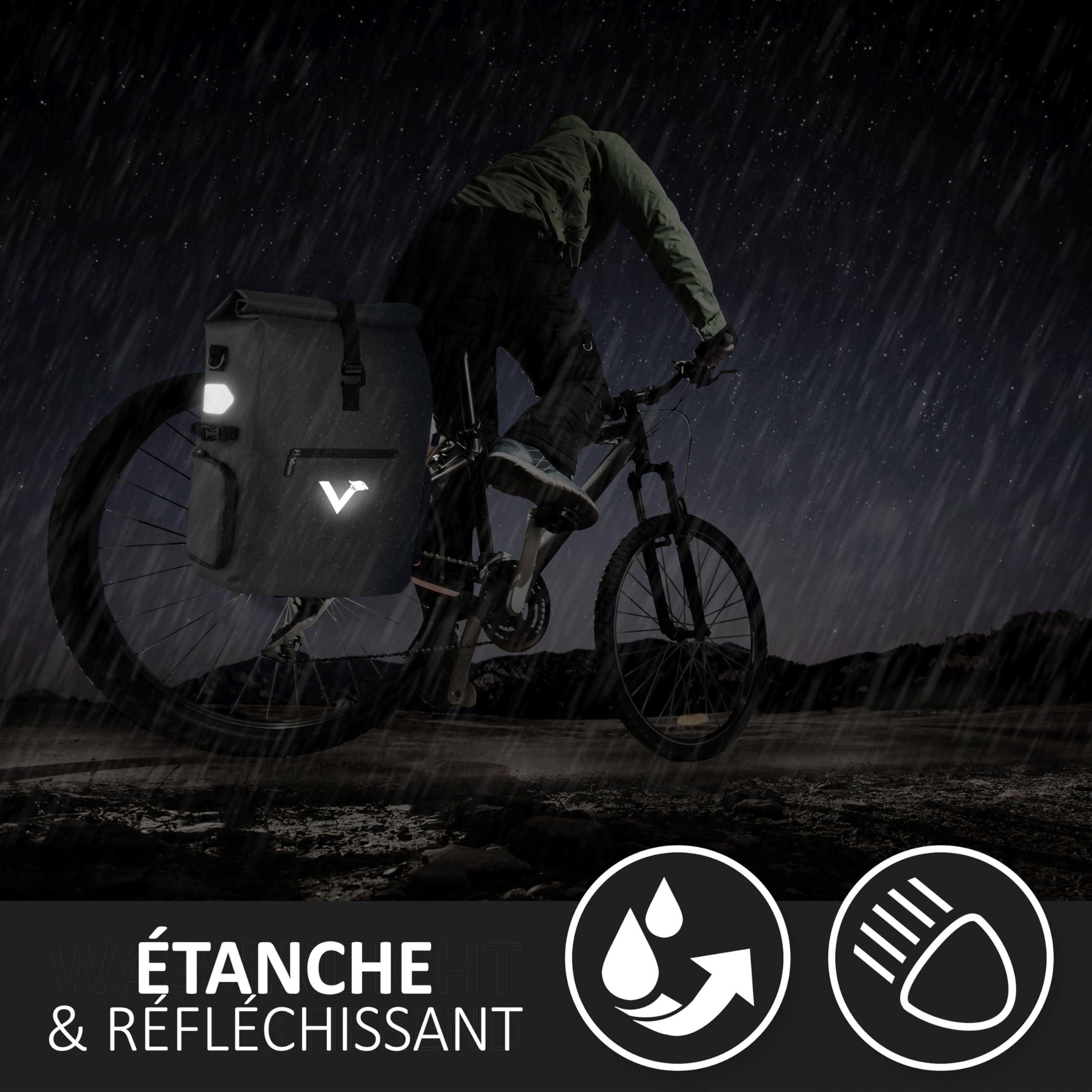 Valkental - Sacoche de vélo Haut de Gamme 3 en 1 - TPU respectueux du Climat - 23L - Convient comme Sacoche de Porte-Bagages, Sac à Dos et Sac bandoulière - 100% étanche