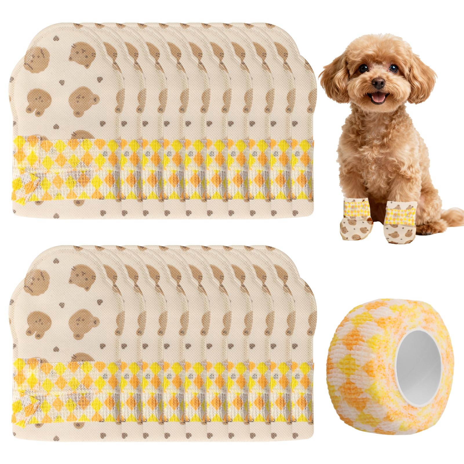 20pcs Disposable Dog Socks Waterproof Dog Boots for Injured Paws Waterproof Dog Shoes with protectors Stop Licking Mud-Proof Dog Walking Boots for Indoor Outdoor Walking（M）
