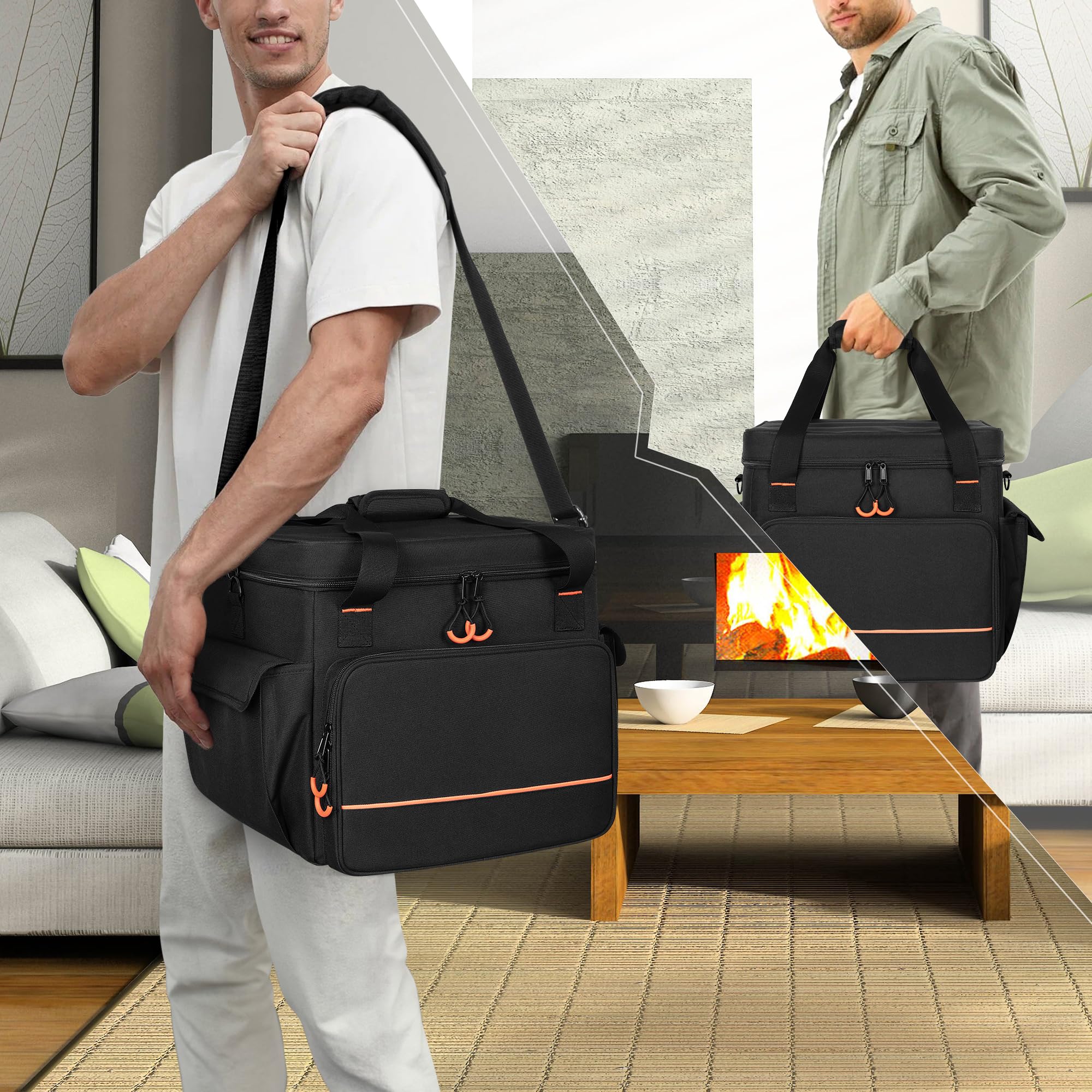 Luxja Borsa per 2 Luci Discoteca o Luce da Palco a Testa Mobile, Borsa per Luce da Palco con Divisore Interno e Tasche per Accessori, Nero