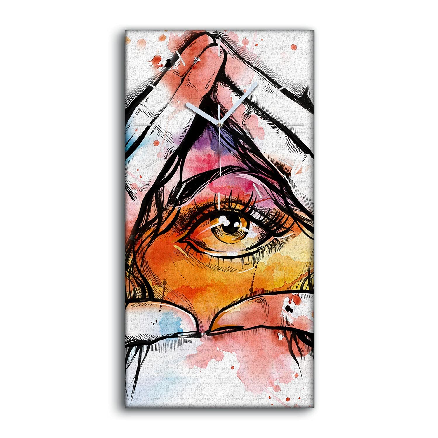 Horloge sur Toile 30x60cm Silencieuse pour Salon Décoration Moderne Main et Œil Art Mural