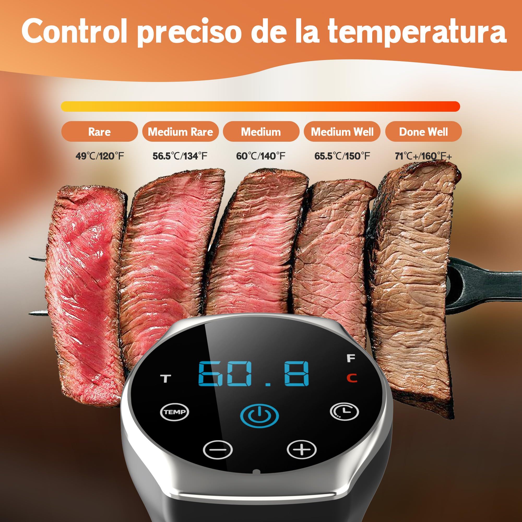 Karinear Sous Vide Garer Stick | Control mediante aplicación | WIF (2,4 G) | 1400 W Sous-Vide Stick | 10-90 °C, temporizador de 1-99 min | Circulación de 360° | Suvide Garer stick