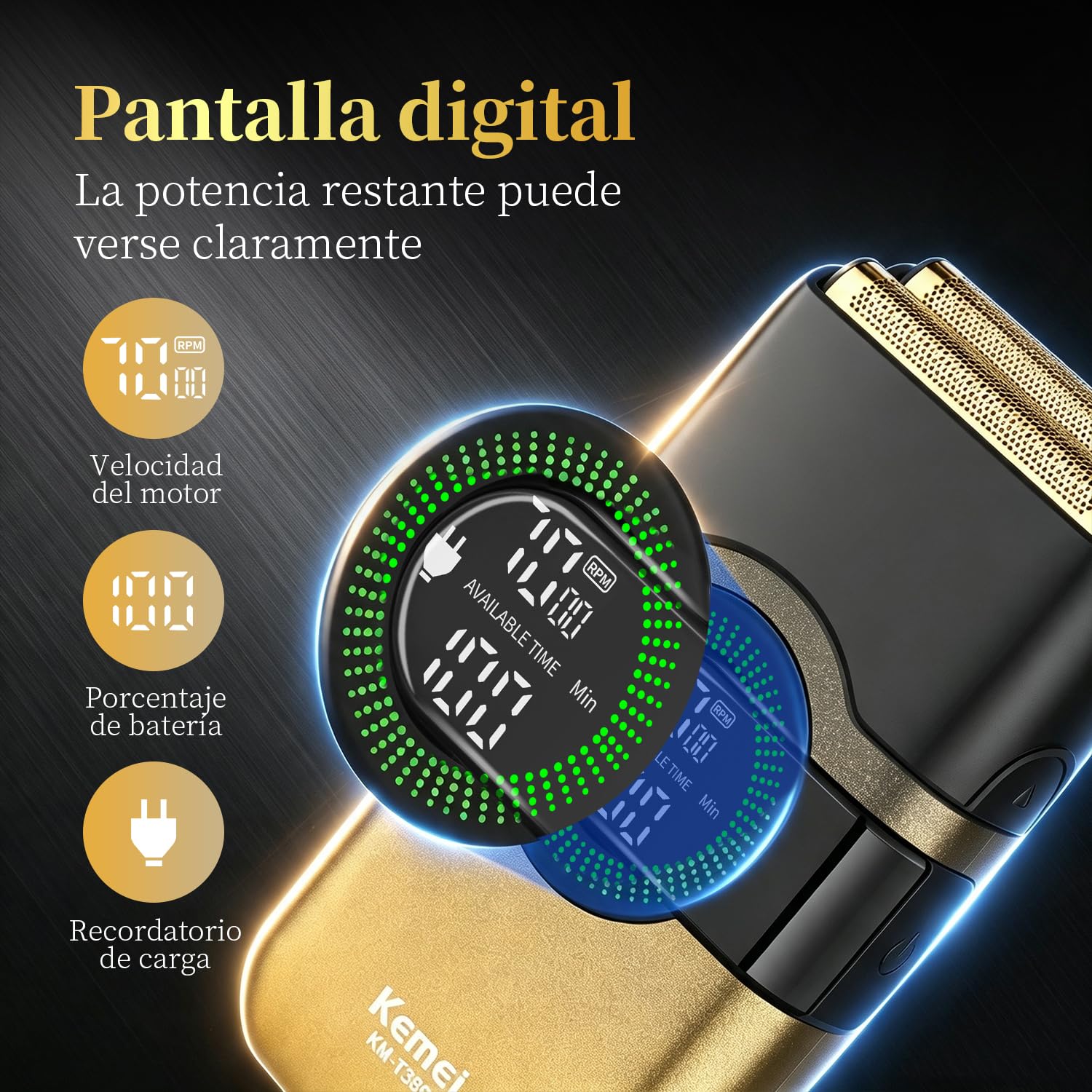 KEMEI Afeitadoras eléctricas de papel de aluminio para hombres, maquinilla de afeitar de doble lámina con cuchillas flotantes, afeitadora inalámbrica para barba que se desvanece la piel, recargable