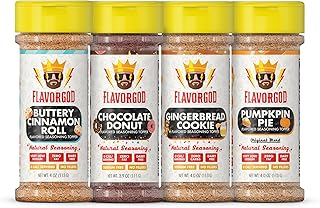 Dessert Topper Combo Pack - Buttery Cinnamon Roll, Chocolate Donut, Gingerbread Cookie, Pumpkin Pie, Pack of 4 - Premium All Natural & Healthy Blend for Bread, Fruit, Ice Cream Seasoning by Flavor God
