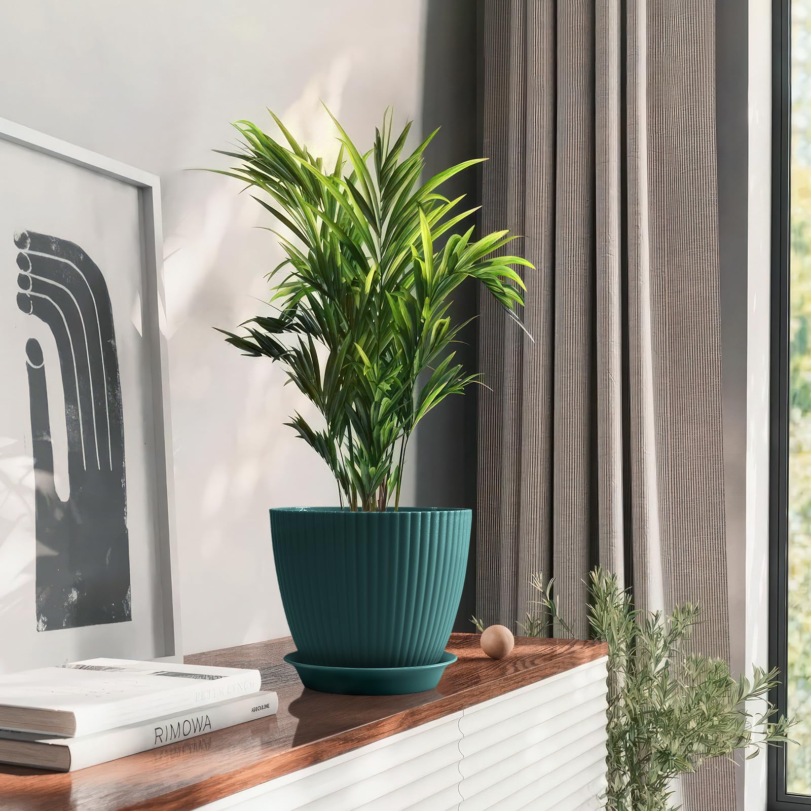 FORAGIFT 15cm Plant Pots Indoor, 6 Pack Stripe Grooves Plastic Flower Pots with Drainage Holes and Tray - Image 4