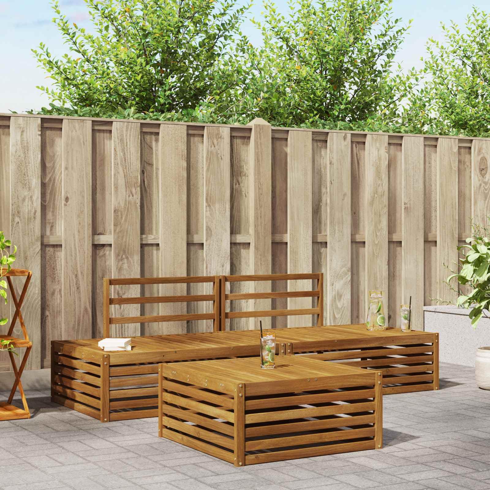 Ensemble de canapés d extérieur 3 pièces en Bois d Acacia Massif, canapé Angle modulable pour terrasse Jardin, mobilier Lounge Naturel, Assise 37 cm