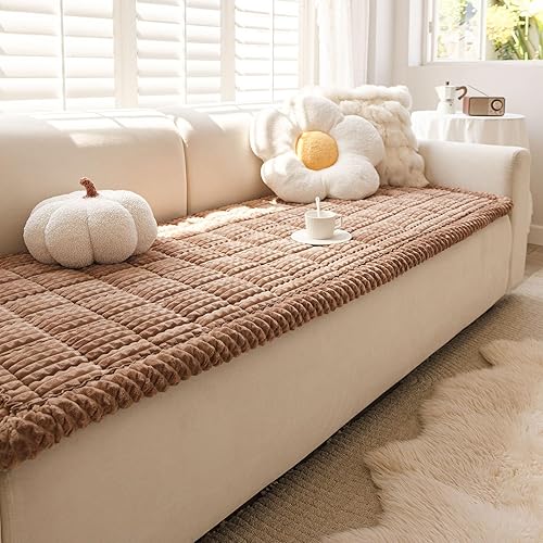 Funda de sofá para perros, lavable, antideslizante, funda mullida para sofá para mascotas, protector de muebles (marrón oscuro, 27.6 x 59