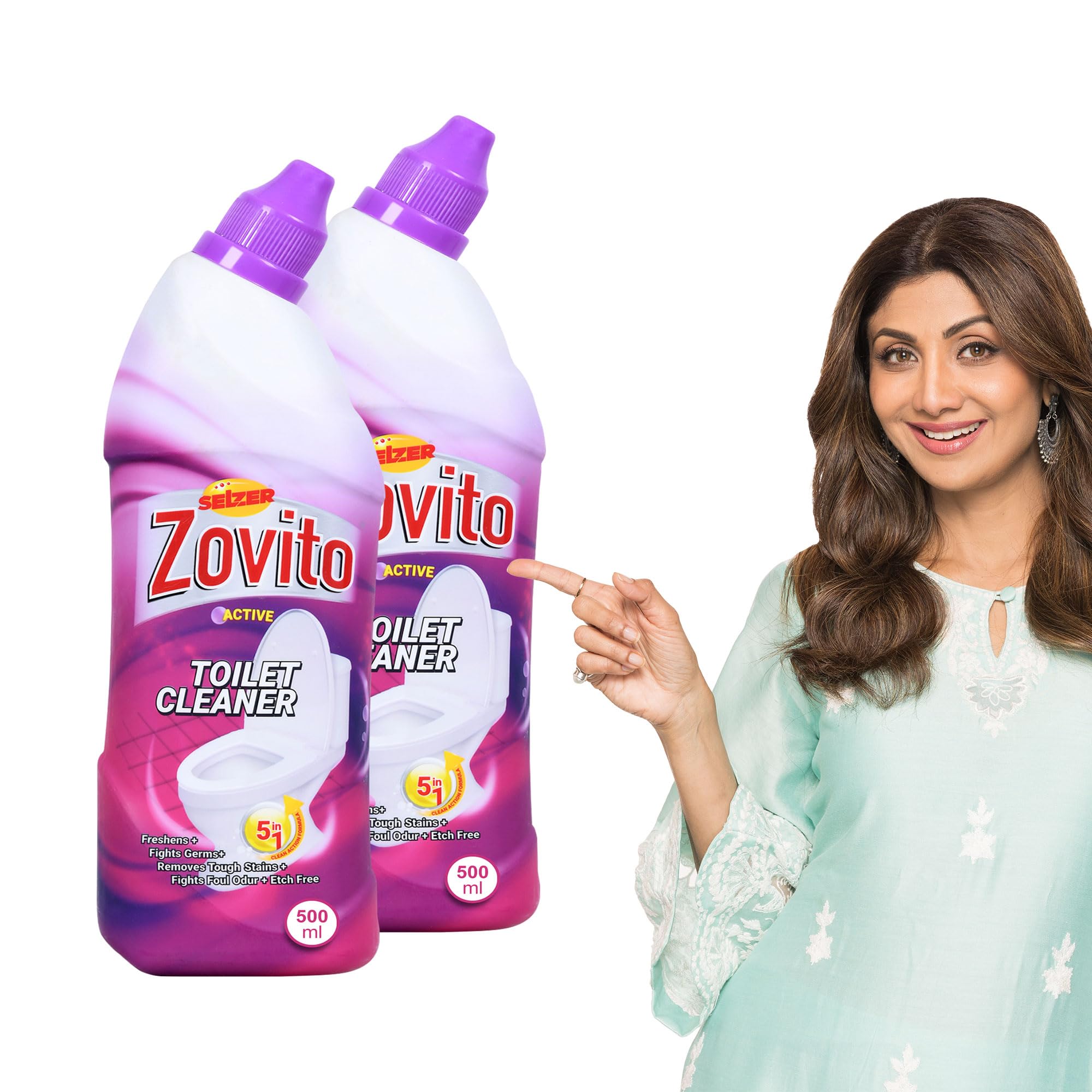 ZOVITO Toilet Cleaner | Toilet Cleaner Liquid | Long Lasting | 5 in 1 cleaning action | Freshens, Fight Germs, Removes Tough Stains, Fights Foul Odor & Etch Free - 500ml (Pack of 2)