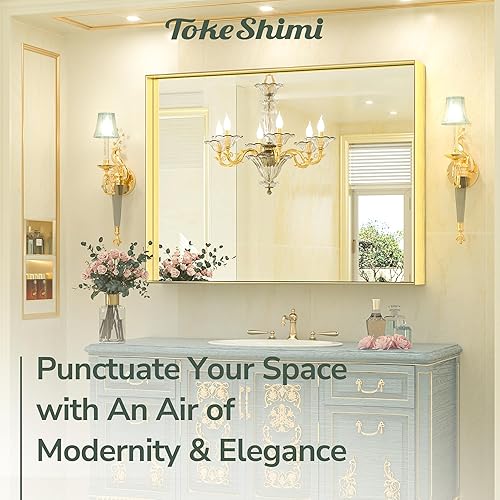 Miniatura 2 de TokeShimi Espejo de tocador de baño dorado de 40 x 30 pulgadas para pared, marco de metal, montado en la pared con tacos franceses, espejo