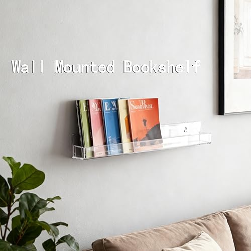 Miniatura 5 de 6 Pack Invisible Acrylic Floating Bookshelf for Kids Room,15 inch Clear Nail Polish Rack Wall Mounted,Small Toy Storage Wall Shelf Modern Picture