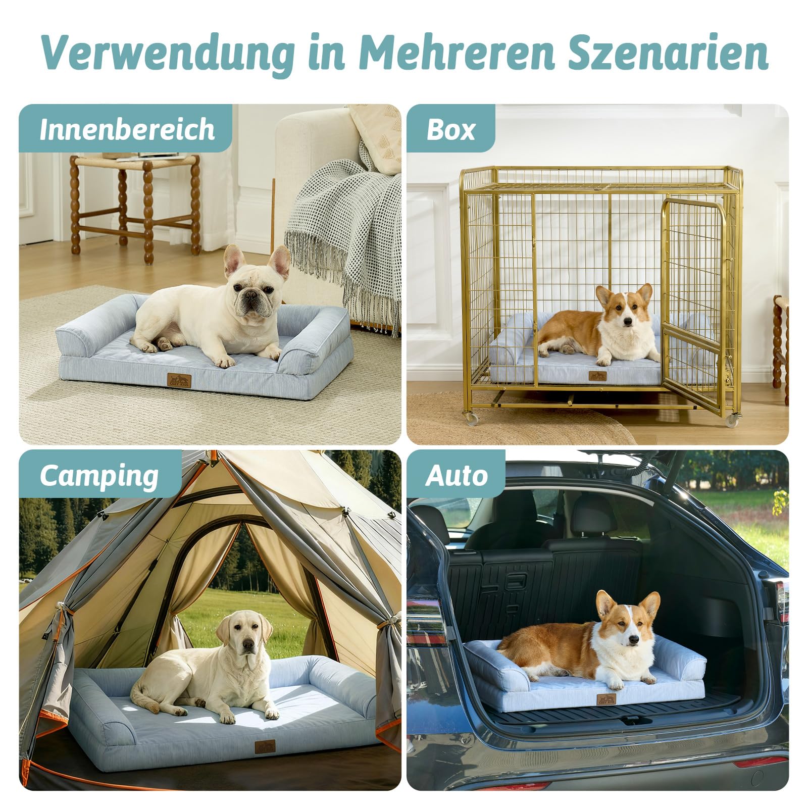 COZY KISS Kühlende Orthopädisches Hundebett für Große Hunde 107x76x18cm - Q-Max>0.4 Sommer Ergonomische Hundesofa mit abnehmbarem und waschbarem Bezug & Eierkisten-Schaumstoff, Hellblau