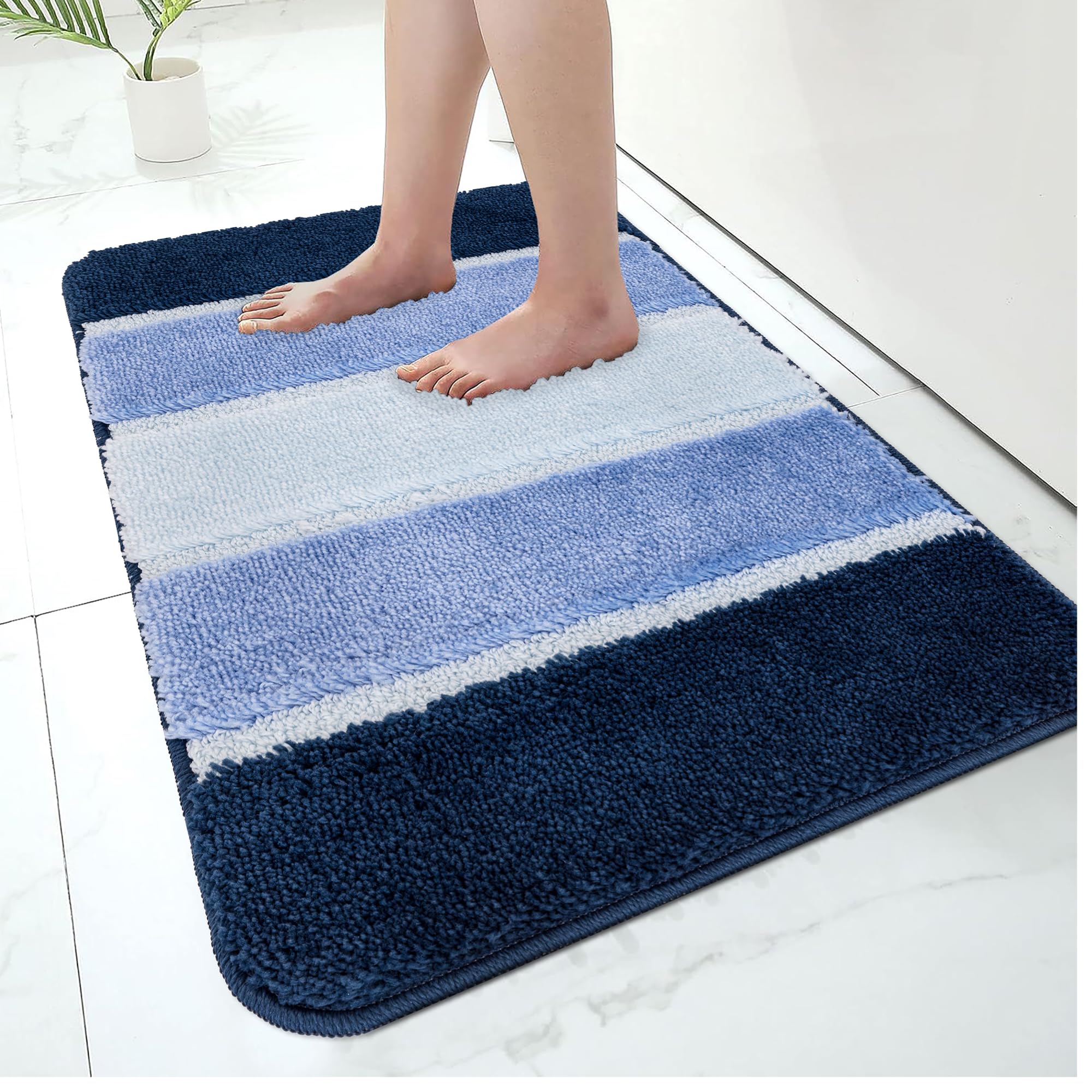 Tapis de bain bleu microfibre épaisse lavable pour sortie de douche en famille