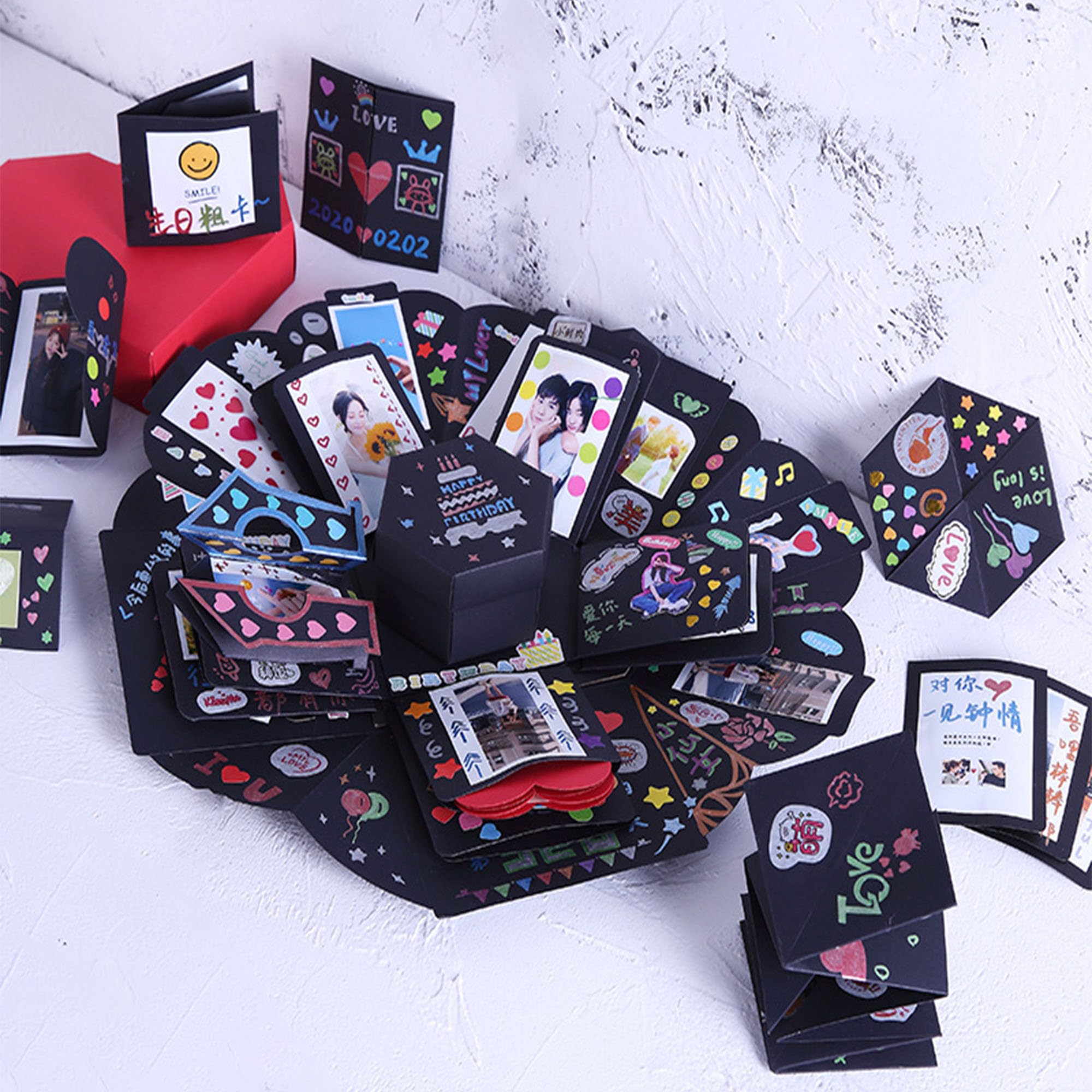 KXVXXV Scatola di sorpresa fai da te dolci, scatola regalo a 5 strati scatola di esplosione compleanno nero esplosione scatola di sorpresa per compleanno anniversario San Valentino Natale