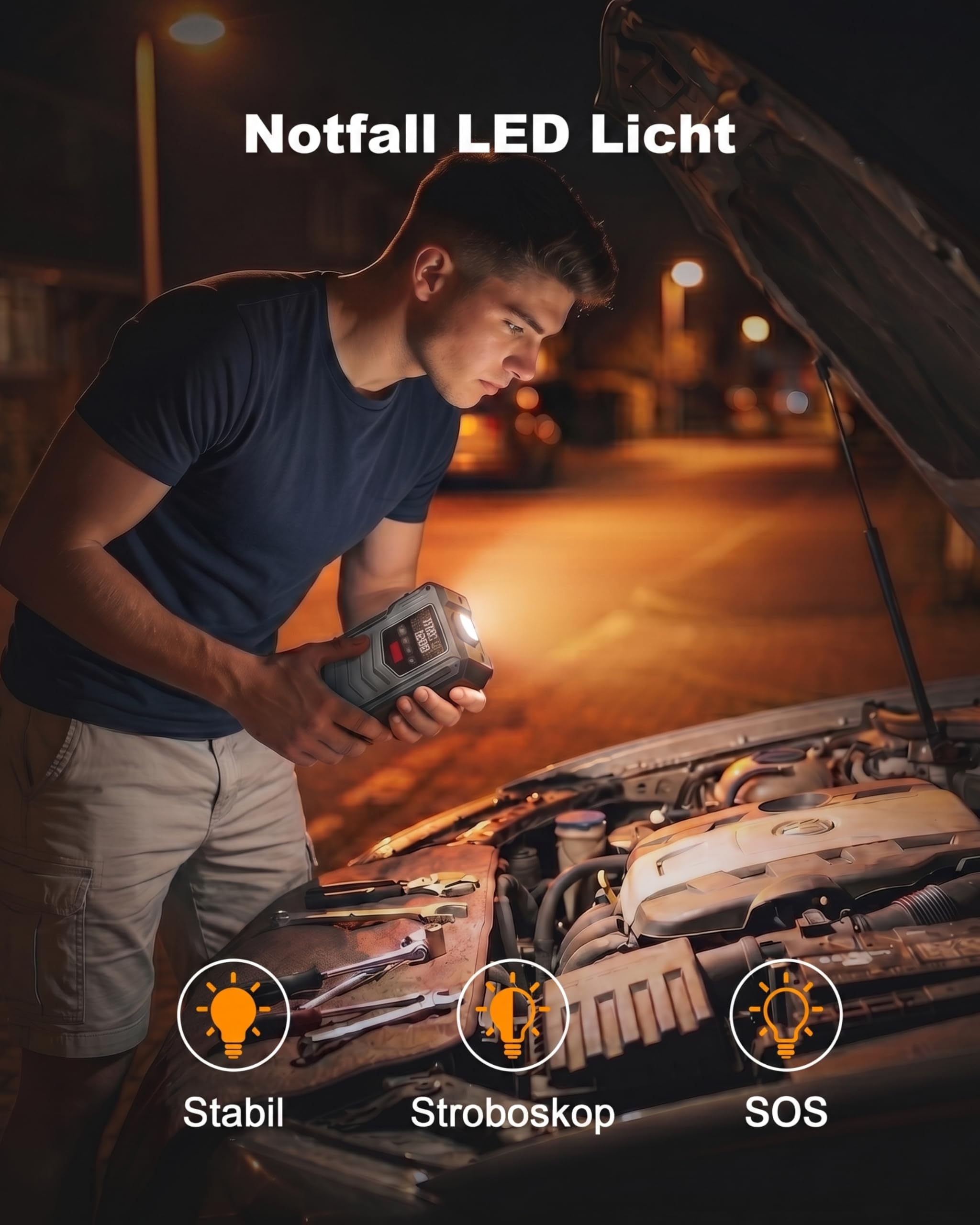 8000A Starthilfe Powerbank für Pkw mit Kompressor 150 PSI, 12V Auto Starthilfe (10L Benzin/8.5L Diesel), Jump Starter mit 600 Lumen LED Licht, LCD Display