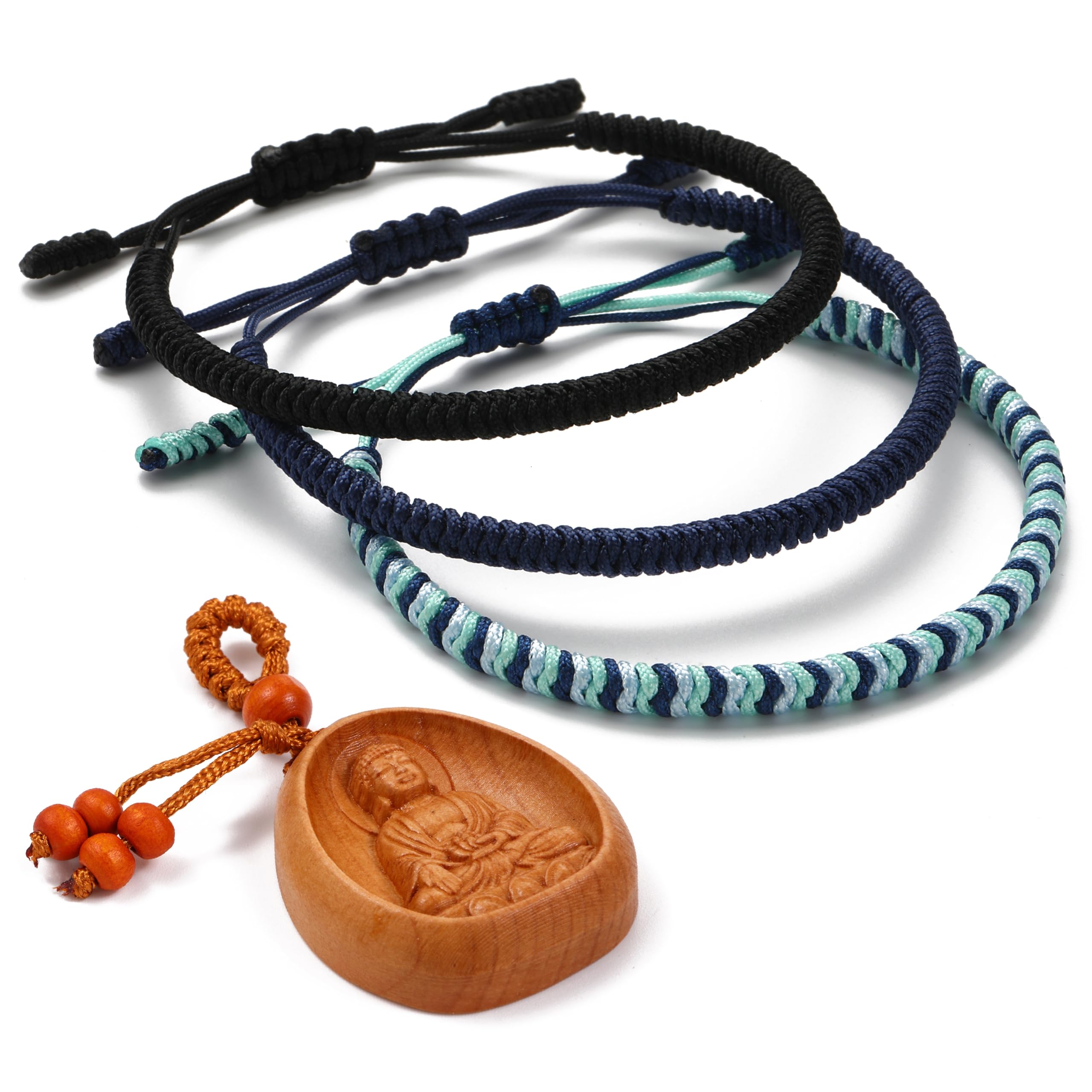 LUCKY BUDDHIST - Set of 3 tibétain Bracelet porte-bonheur pour adolescents, hommes et femmes – Bracelets d'amitié tressés – Fait à la main avec amour – Style Tibet – Bracelet Nylon réglable