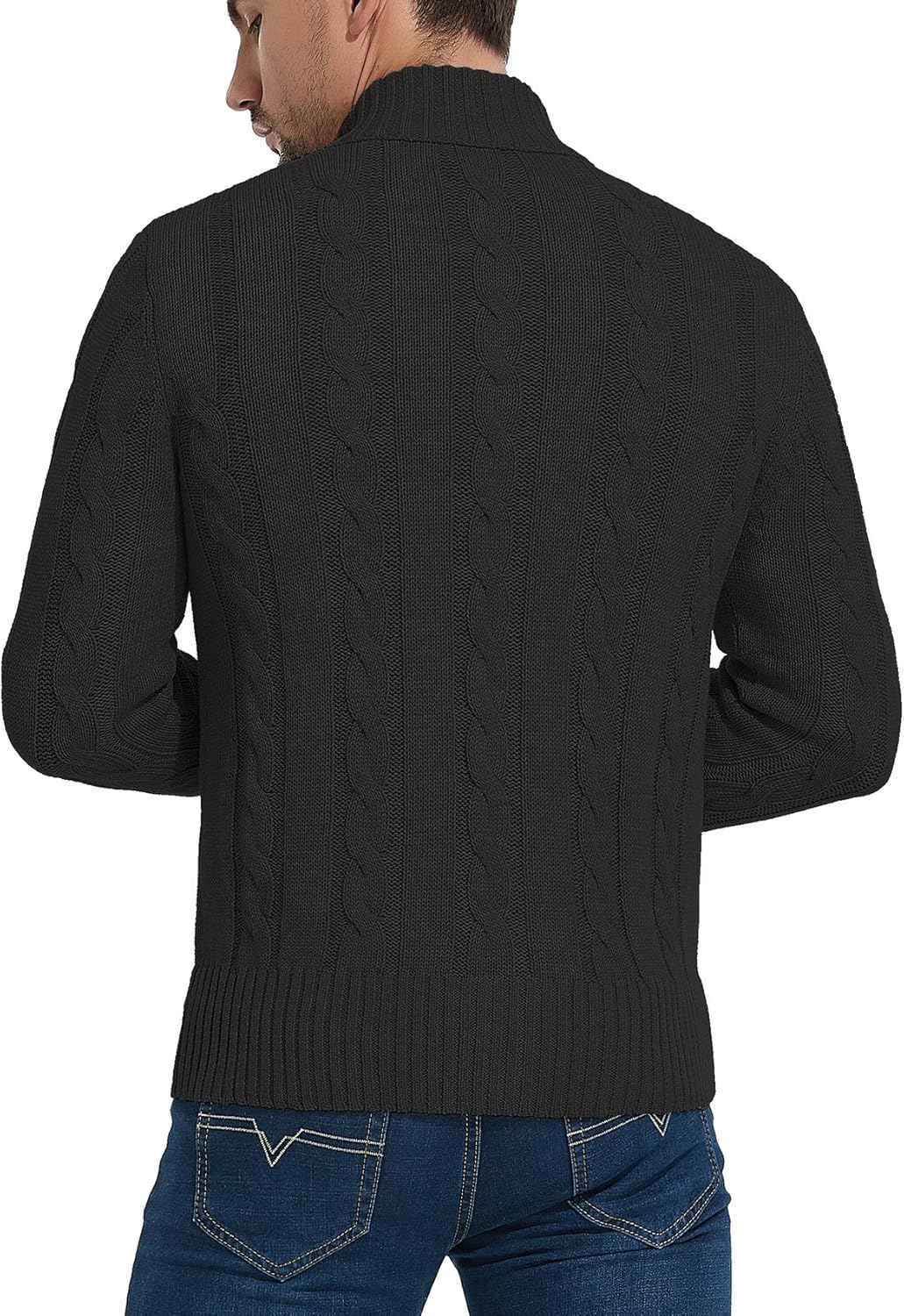 NITAGUT Mens Long Sleeve Stand Collar Cardigan Sweaters Button Down Cable Knitted Sweater - Image 5