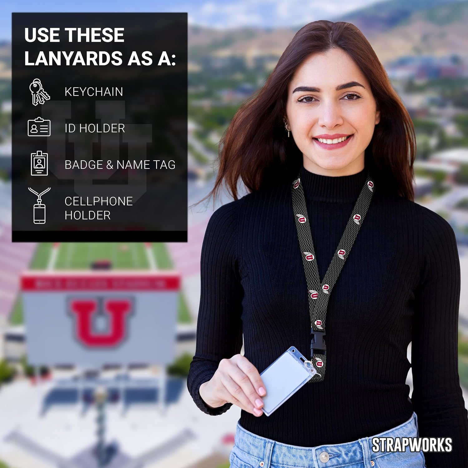University of Utah Utes Lanyard - Logo Fiber - Satin Keychain Necklace, ID Badge Holder - 1 Inch