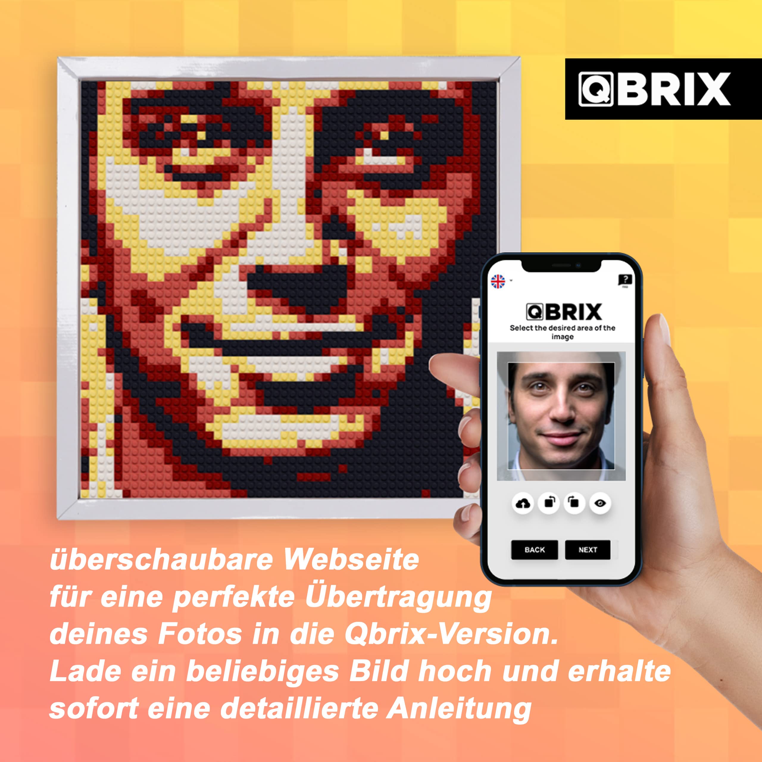 QBRIX Solar- Klemmbaustein Mosaik Foto Bausatz, personalisiertes Geschenk, Benutzerdefiniert, Bild Baukasten, Bauset, Pixel Art Kunst Steckbaustein Gemälde…