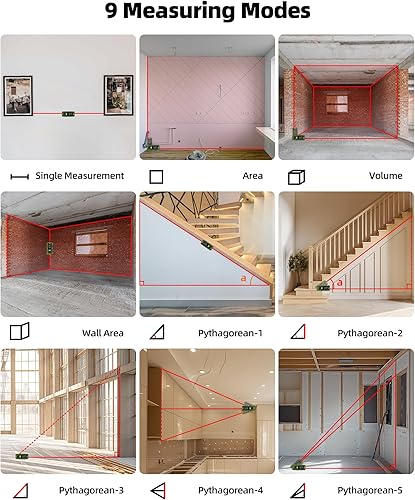 Miniatura 3 de Huepar Herramienta de medición láser dual profesional de 393 pies, herramienta de medición láser bilateral recargable, dispositivos de medición