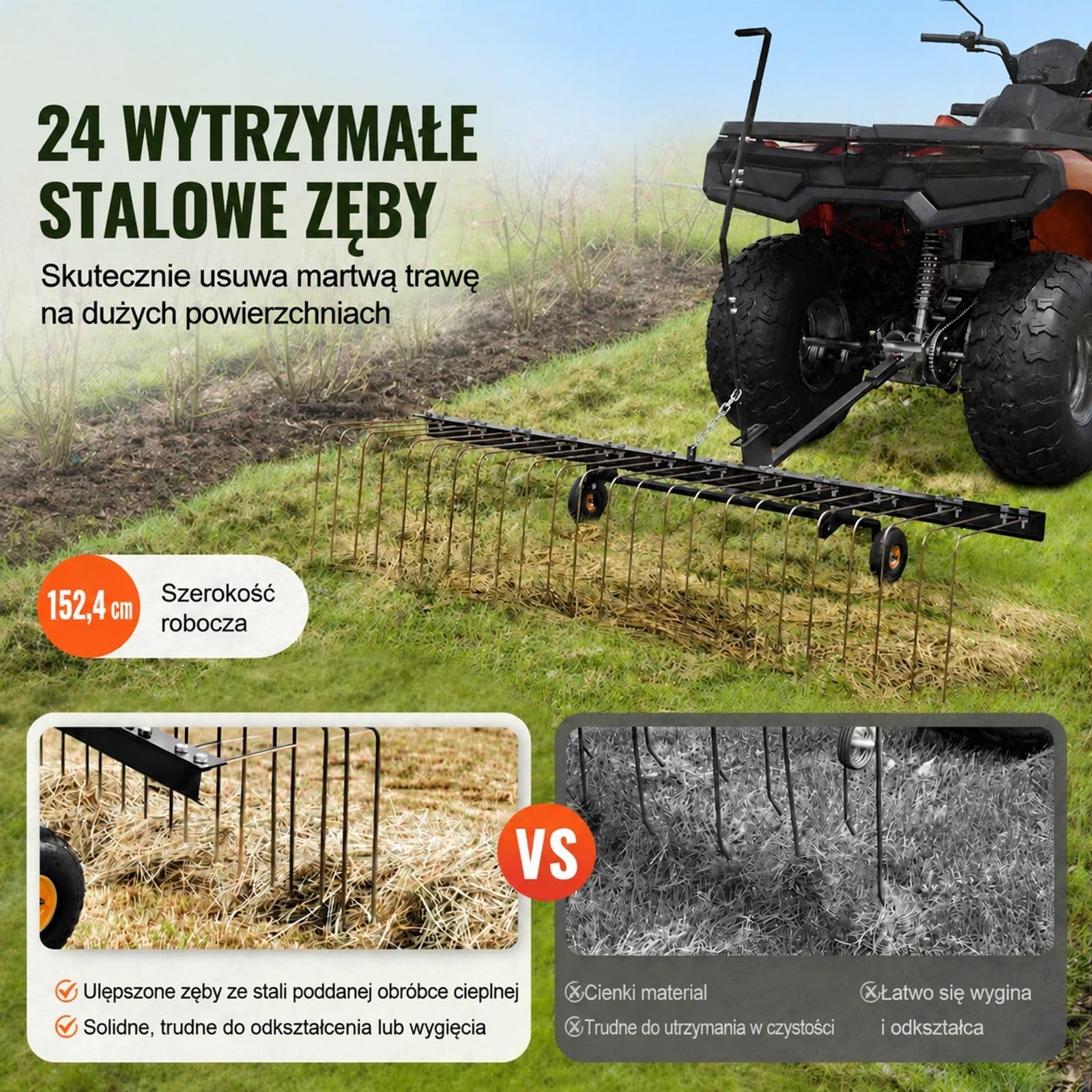 Wertykulator do trawnika z 24 zębami, do mchu, darni i ogrodu