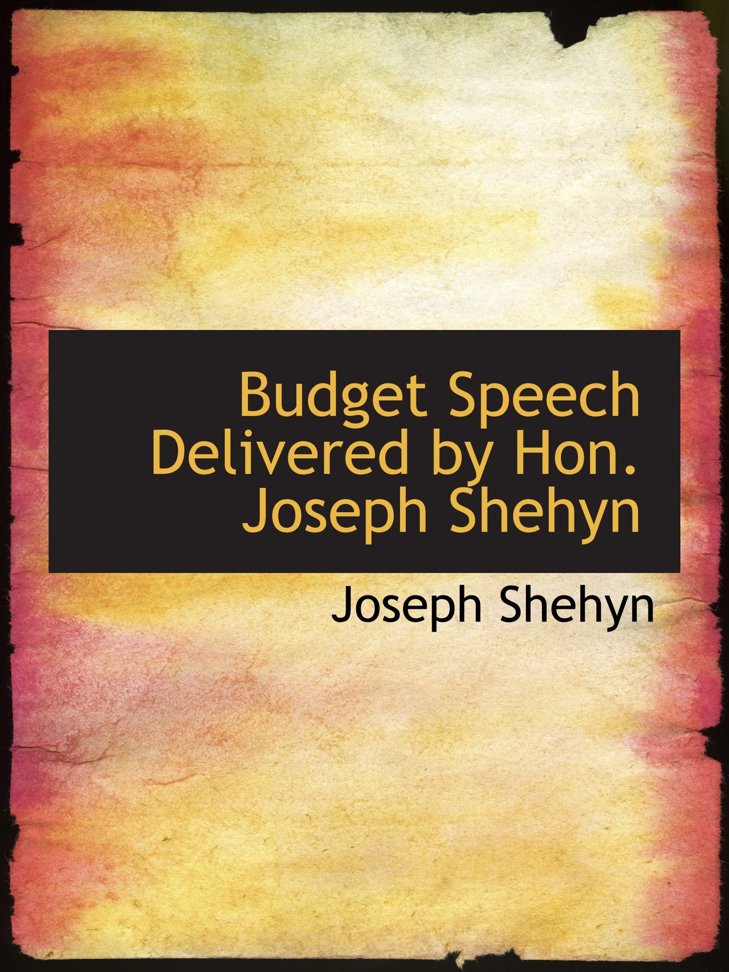 Budget Speech Delivered by Hon. Joseph Shehyn