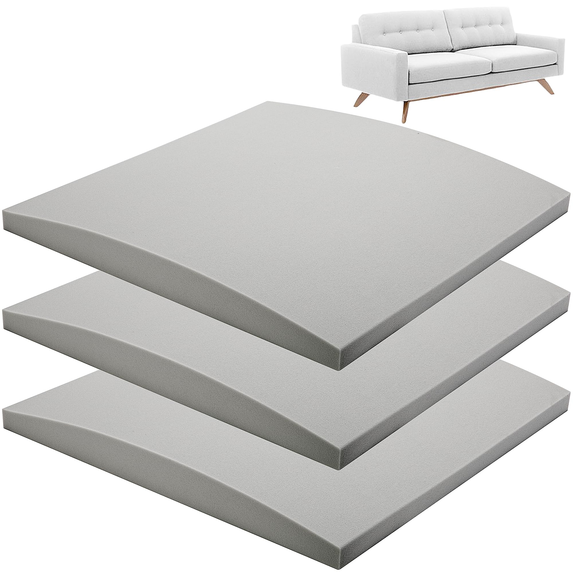 moonoom 22"x22" Couch Cushion Support, Grey Sofa Cushion Sagging Repair, Curved High Density Foam Replacement for Furniture Sagging Seat Sectional Loveseat Chair (3 Pcs)